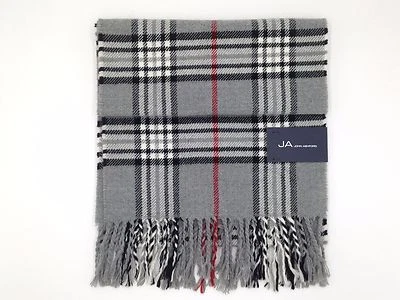 $65 John Ashford Unisex Men Gray Black Red White Plaid Warm Winter Acrylic Scarf - Image 1 of 2