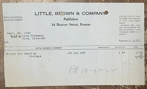 1922 Billhead Boston Massachusetts The Little Brown Company Publishers - Picture 1 of 1
