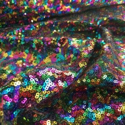 Multi Color Iridescent Rainbow Sequin Fabric Bling Sparkly by Meters - Image 1 of 4