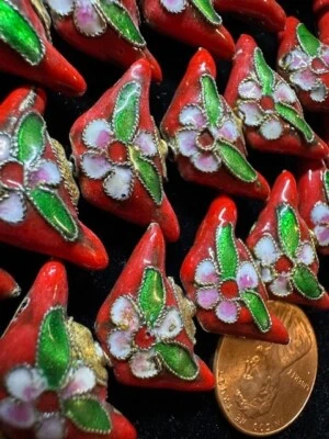 Par de cuentas de esmalte cloisonne chino vintage con forma de linterna flores 21 mm x 11 mm Foto 1 de 4