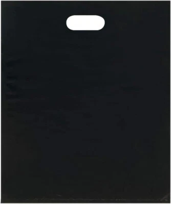 Bolsas de plástico 500 negras mercancía al por menor compras mango troquelado 15" x 18" x 4" Foto 1 de 4