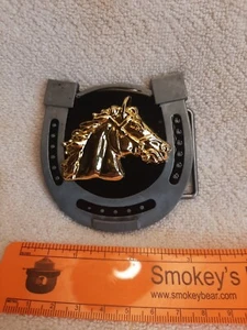 Women's Horse Belt Buckle Antique Silver Tone gold tone overlay horse - Picture 1 of 3