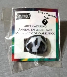 Brand New In Sealed Package "Studio 18 Art Glass Ring" (Black/White, Size 7) - Picture 1 of 2