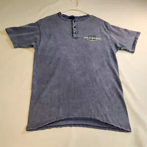 Harley Davidson Herren Hemd Blau Stone Wash 3 Knopf Henley Los Angeles CA Large - Bild 1 von 18