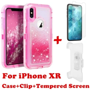 For iPhone XR Liquid Glitter Defender Case W/Screen + Clip Fits Otterbox Pink - Photo 1 sur 6