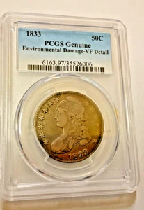 1833 Capped Bust 50 C  graded VF by PCGS Environmental damage  Original Coin - Picture 1 of 4