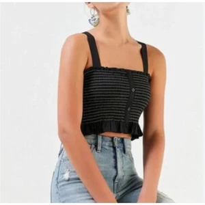 Wome URBAN OUTFITTERS Shirred Crop Top Stretch Knit Cropped Top in Black Medium - Picture 1 of 7