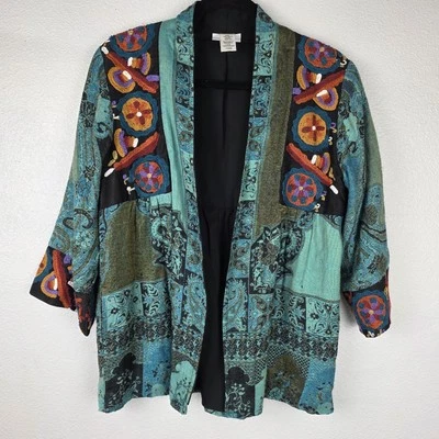 Cárdigan Kimono Bordado Retazos Boho Soft Surroundings S Ecléctico Folk Foto 1 de 4