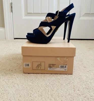 Prada Camoscio Mujer Tacones de Cuero Mujer Azul Marino Gamuza EE. UU. Talla 9 EU 39 con Caja Foto 1 de 4