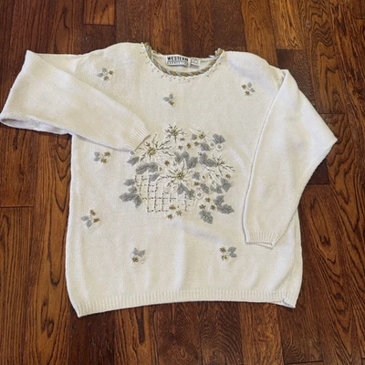 Suéter Vintage Navidad Mujer Mediano Floral Bordado Cottage Core Años 80 Foto 1 de 4