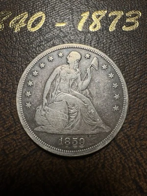 Dólar libertad sentada O 1859 $1 - superficies originales finas Foto 1 de 2