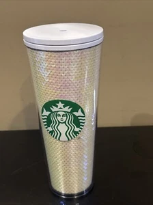 Starbucks Holiday Exclusive White Pink Sequins 24oz Cold Cup Tumbler No Straw - Picture 1 of 12