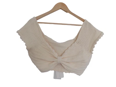 Endless Rose 针织上衣钩针裁剪帽袖奶油色中号全新带标签 — 第 1/4 张图片