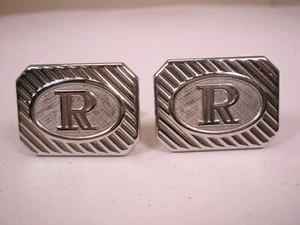 R Monogram Initial Letter Silver Tone Vintage SWANK Cuff Links - Picture 1 of 9