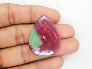 Natural Ruby Zoisite Gemstone Pear Shape Faceted Briolette Drilled Ruby Red Ruby - Picture 1 of 4