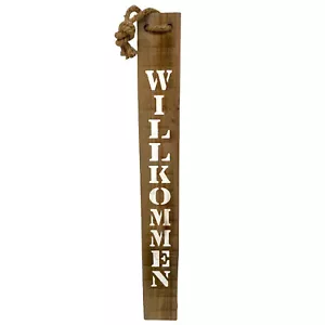 Deko Holz Schild Willkommen natur Tür Garten Terasse Tau aufhängen Holz - Bild 1 von 5