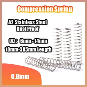 0.8mm A2 Stainless Steel Compression Spring 6-14mm OD 10-305mm Length Rust Proof - Picture 1 of 8