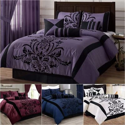 Chezmoi Collection Nobility 7-piece Flocked Floral Faux Silk Comforter Set - Image 1 of 4