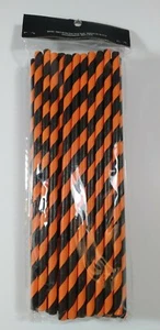 Halloween Striped Black & Orange Paper Drinking Straws Party Supplies Decor 50pc - Picture 1 of 3