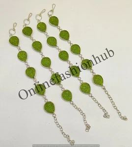 Sale Moldavite Gemstone 925 Sterling Silver Plated Lot Handmade Bezel Bracelet - Picture 1 of 2
