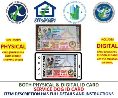 HOLOGRAPHIC SERVICE DOG ID CARD -  CUSTOMIZABLE 2 SIDED PHYSICAL & DIGITAL LJ - Image 1 of 4