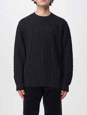 NWT , NFC. Versace Black Crocodile Jacquard Logo Wool Sweater  $1,075 SZ 56 & 54 - Image 1 of 4