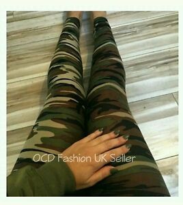 Ladies Camo Camouflage Full Length Leggings Army Print Stretch Womens Trousers