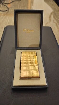 S.T. Dupont Ligne 1 gold plated lighter - Microgrid pattern (1970s) - Imagen 1 de 4