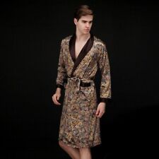 Men Kimono Bathrobe Pajamas Sleepwear Nightwear Gown Faux Silk Satin Paisley