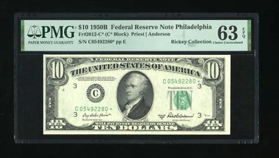 DBR 1950-B $10 Philadelphia STAR Fr. 2012-C* PMG 63 EPQ Serial C05492280* - Image 1 of 2