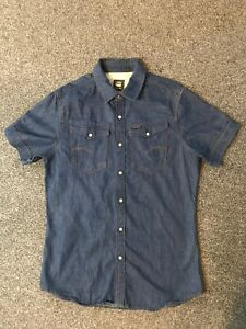 G Star Raw Denim Shirt Size Large Short Sleeve Mens 100% Cotton VGC