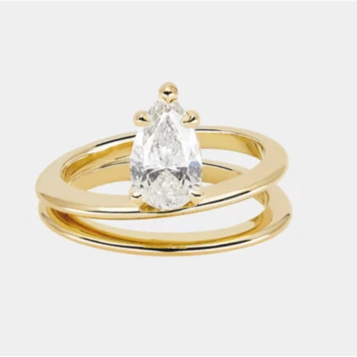 18k Yellow Gold Ring For Wedding Lab Created 1 Carat IGI Pear Diamond E F  VS - Image 1 of 4