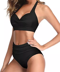 B26) DAMEN BIKINI SET MIT HIGH WAIST SLIP 2tlg. BADEMODE SCHWARZ NEU GR. 34 - 50 - Bild 1 von 1