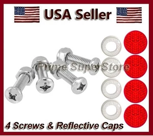 4 RED MOTORCYCLE LICENSE PLATE REFLECTOR/REFLECTIVE FASTENERS CAPS METRIC SCREWS - Picture 1 of 1
