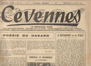 CÉVENNES Hebdomadaire Républicain d'Alès Film SÉNÉCHAL avec FERNANDEL 24-4-1959 - Picture 1 of 6