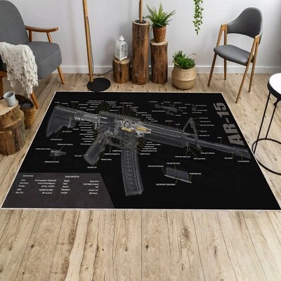 AR 15 Accessories Decoration Rug, AR-15 Diagram Printed Rug,  Man Cave Decoratio - Image 1 of 4