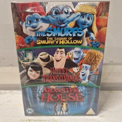 Kids DVD Triple Pack - Smurfs, Hotel Transylvania, Monster House - New & Sealed - Image 1 of 3