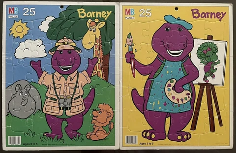Vintage Barney Purple Dinosaur Puzzle Milton Bradley 1992 Lyons Group Baby Bob Cover