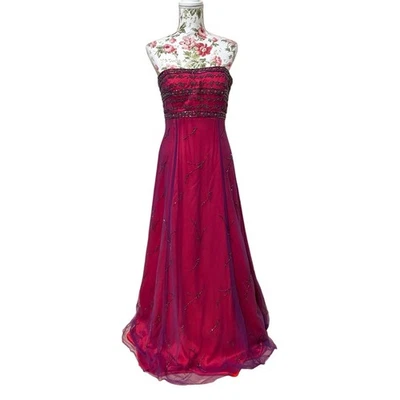 90S Prom Dress Evening Y2K Ombré Beaded Gown Prom Party Dress Med Whimsigoth VTG - Image 1 of 4