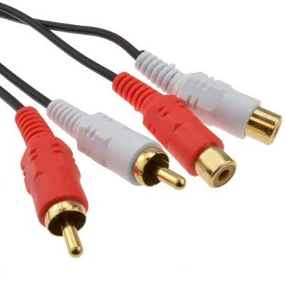 Cinch Phono Doppelstecker auf Buchsen VERLÄNGERUNGSKABEL Audio Kabel GOLD 1m - Bild 1 von 4