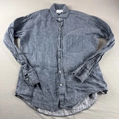 Camisa de lino Ledbury para hombre 15,5 azul jaspeado manga larga abotonada top de lujo LEER Foto 1 de 4