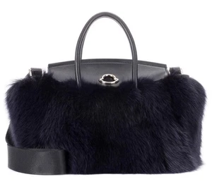 MONCLER EVERA GM Bolso de Mano de Cuero Zorro Teñido Azul, Monedero, Bolso de Mano - Imagen 1 de 8