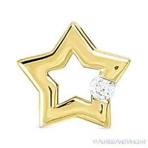 0.05 ct Round Brilliant Cut Diamond Star Charm Necklace Pendant 14k Yellow Gold - Picture 1 of 1