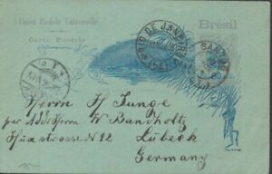 1896 Brazil Postal Card to Germany - Nice, Clear Cancels