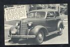 1938 CHEVROLE 2 DOOR SEDAN CHEVY CAR DEALER ADVERTISING POSTCARD HARTLAND WIS