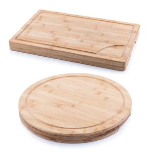 Vitinni Set of Two Chopping Boards - Bamboo Butchers Block XL Round & Rectangle - Picture 1 of 7