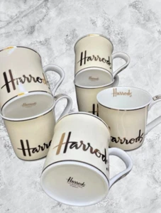 Harrods Coffee Mug Cream Gold Set of 6 Fine Bone China Tea Coffee Ideal Gift - Picture 1 of 9