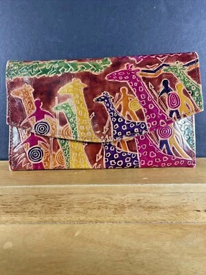 Leather Embossed Painted Giraffe Wallet Coin Pouch Women Men Unisex Africa  - Image 1 of 4