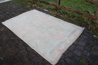 Faded Vintage Handmade Turkish Oriental Bedroom Oushak Area Carpet Rug, 48"x76" - Image 1 of 4