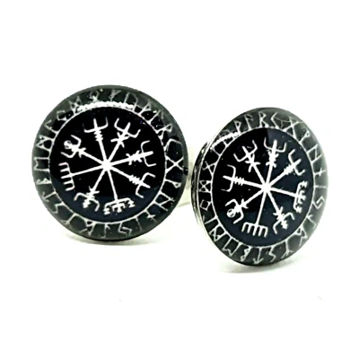 Vegvisir Earrings Viking Unisex Steel Cabochon Earrings Way Finder Jewellery - Image 1 of 4